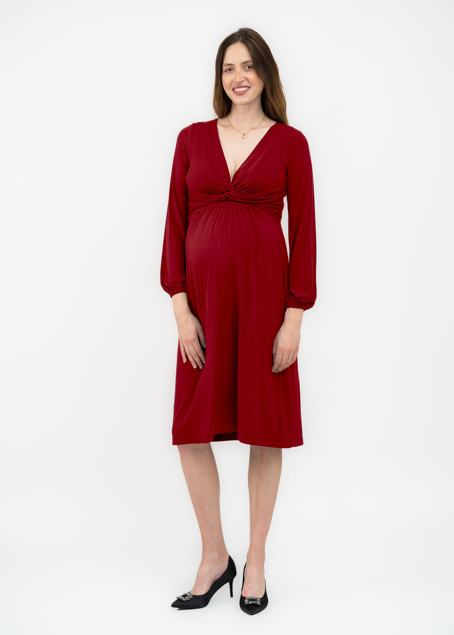 Umstands- und Stillkleid 2 in 1 mit Knoten  Rot