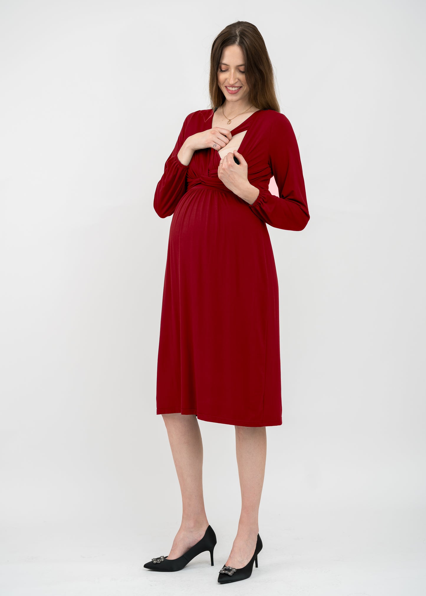 Umstands- und Stillkleid 2 in 1 mit Knoten  Rot