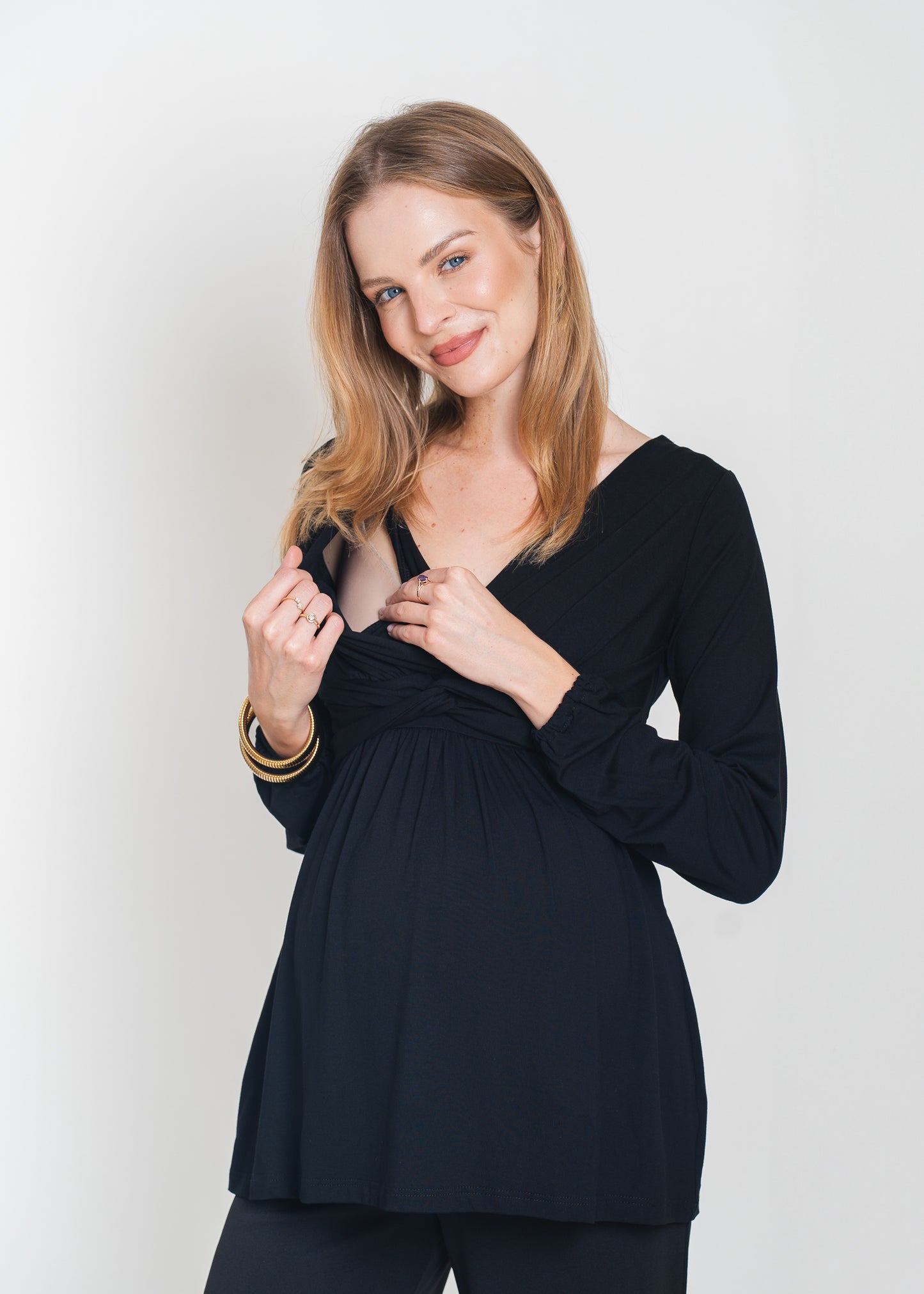 Umstands- und Stillbluse  2 in 1 mit Knoten schwarz