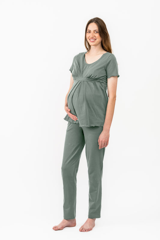 Umstands- und Still-Pyjama  2 in 1 Kurzarm oliv