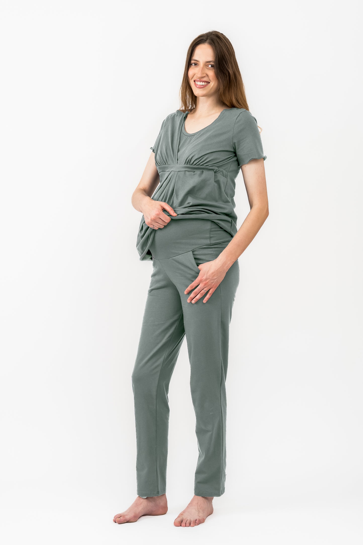 Umstands- und Still-Pyjama  2 in 1 Kurzarm oliv
