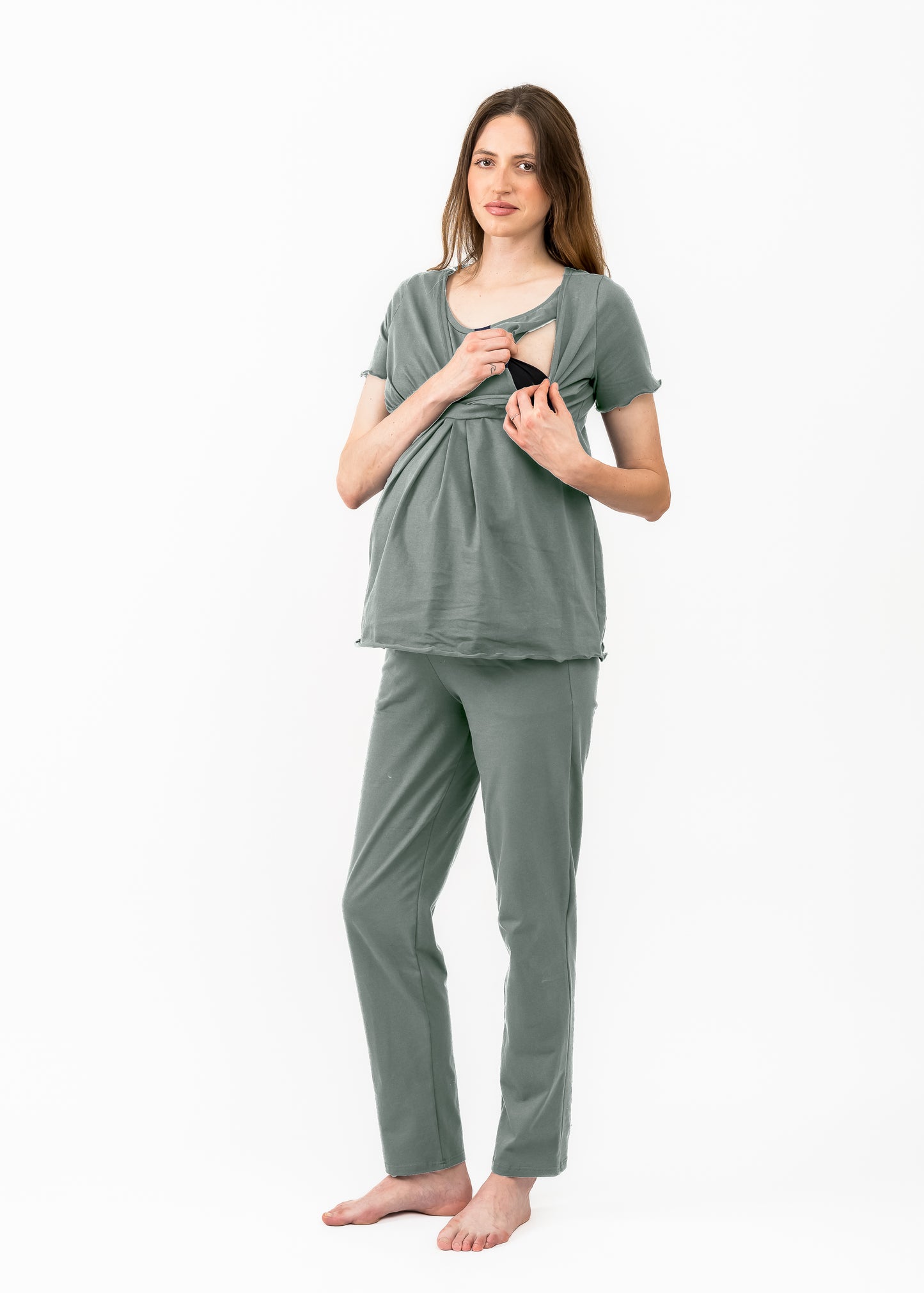 Umstands- und Still-Pyjama  2 in 1 Kurzarm oliv