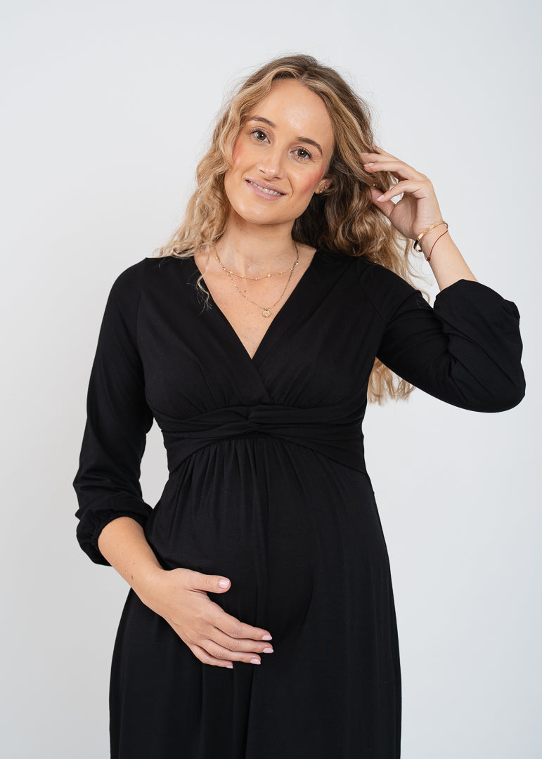 Umstands- und Stillkleid 2 in 1 mit Knoten Schwarz