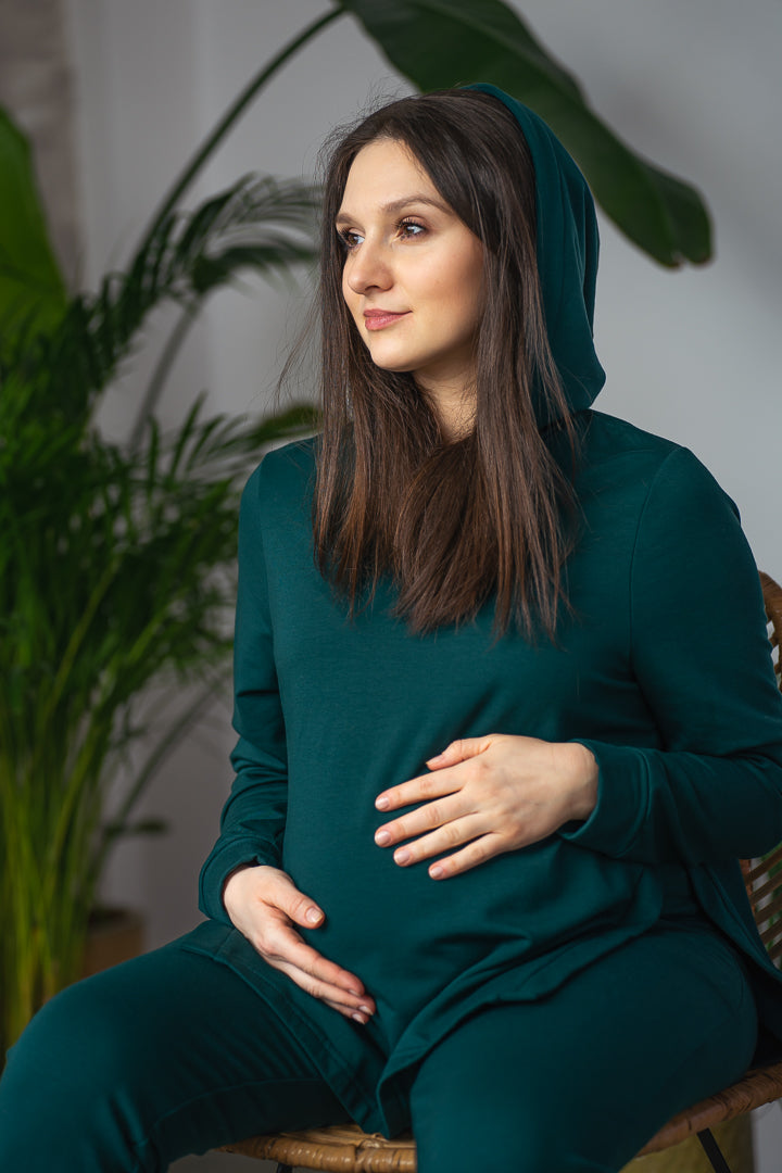 Mutterschaft & Stillen Hoodie 2 in 1 Flaschengrün