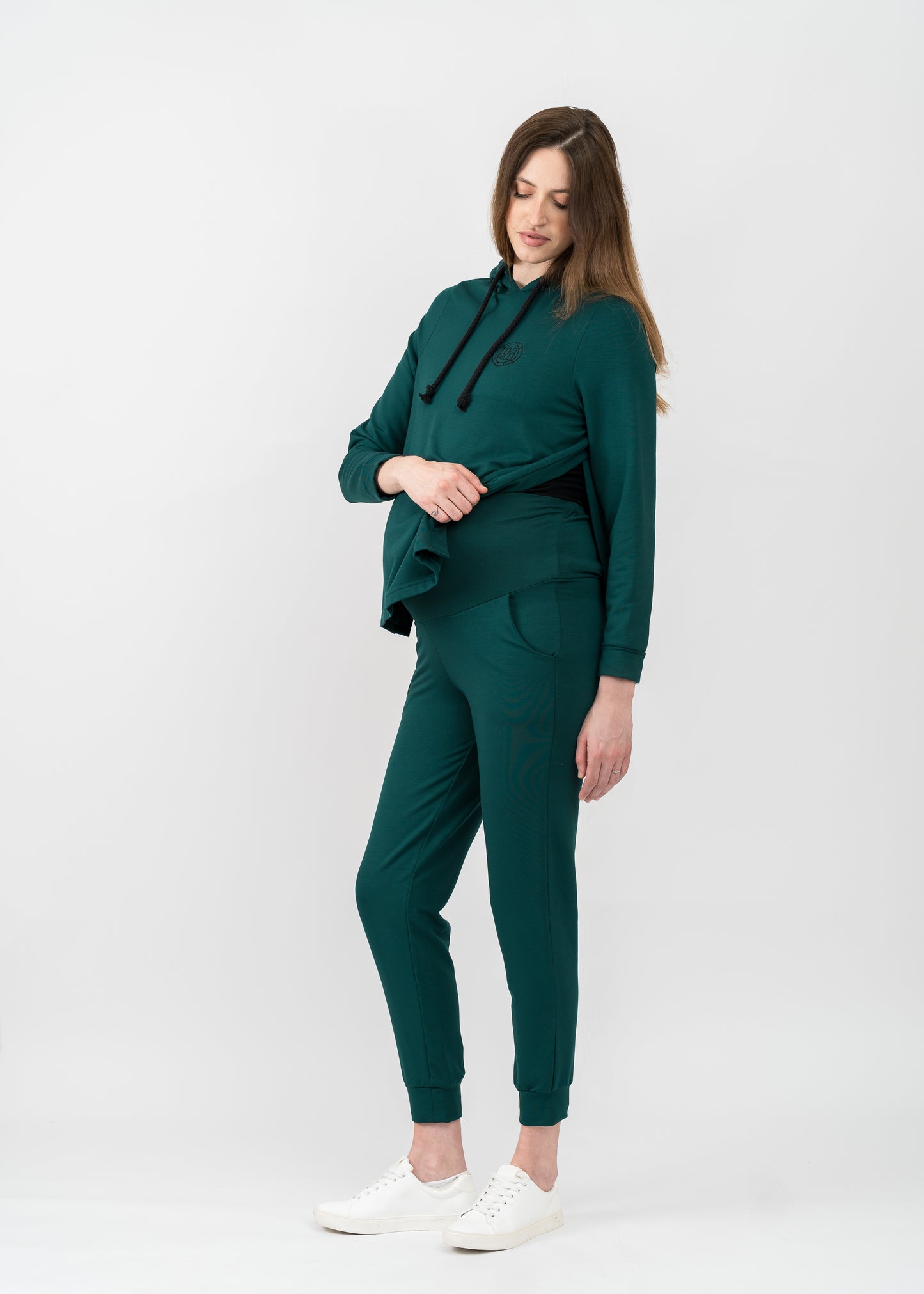 Mutterschaft & Stillen Hoodie 2 in 1 Flaschengrün